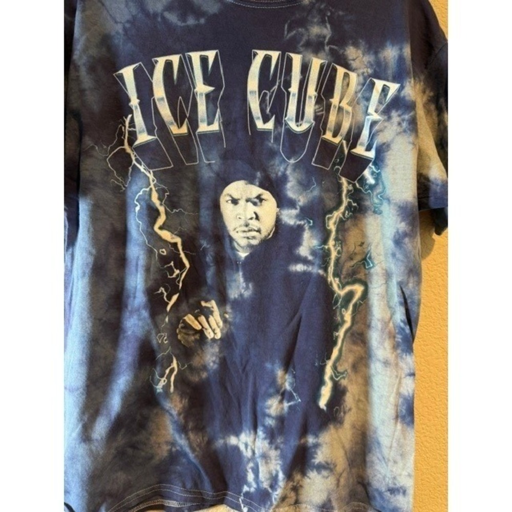 Ice Cube Graphic Tie Dye T-Shirt Mens M Blue White Lightning Hip Hop Rap Tee - Picture 2 of 4